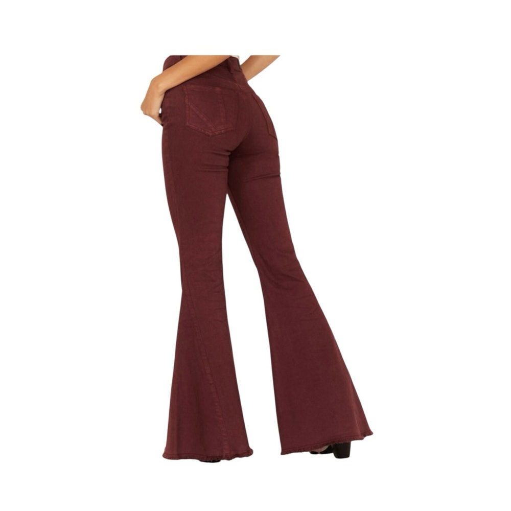 Shyanne Super Flare Raw Hem Burgandy Wine Festival Western Jeans - Picture 3 of 7